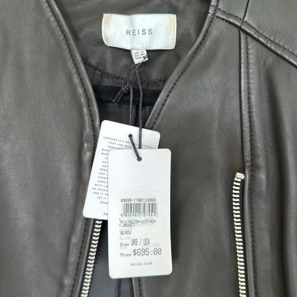 Reiss black leather genuine jacket size 4 - NWT - Picture 2 of 6